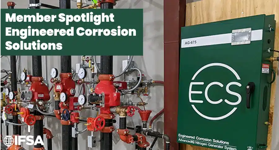 Member Spotlight: Engineered Corrosion Solutions – The Science of Keeping Sprinkler Pipe Whole 2 Member Spotlight: Engineered Corrosion Solutions - an ECS AdvancedIQ nitrogen generator beside red sprinkler riser valves